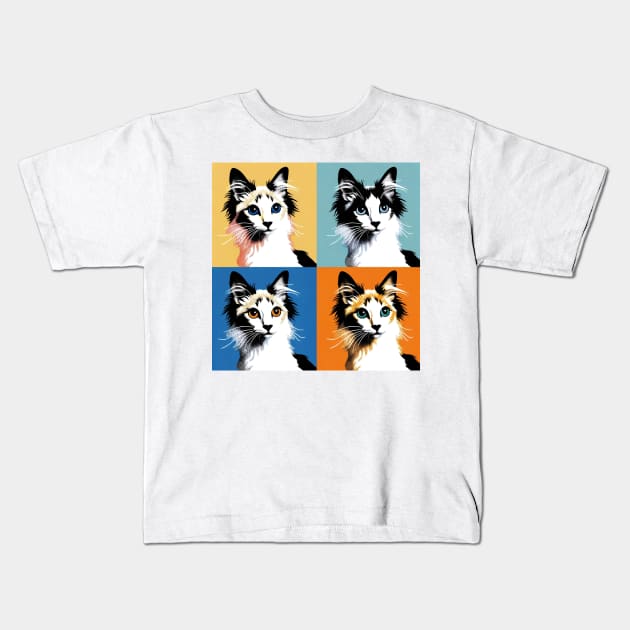 Japanese Bobtail Pop Art - Cat Lover Gift Kids T-Shirt by PawPopArt